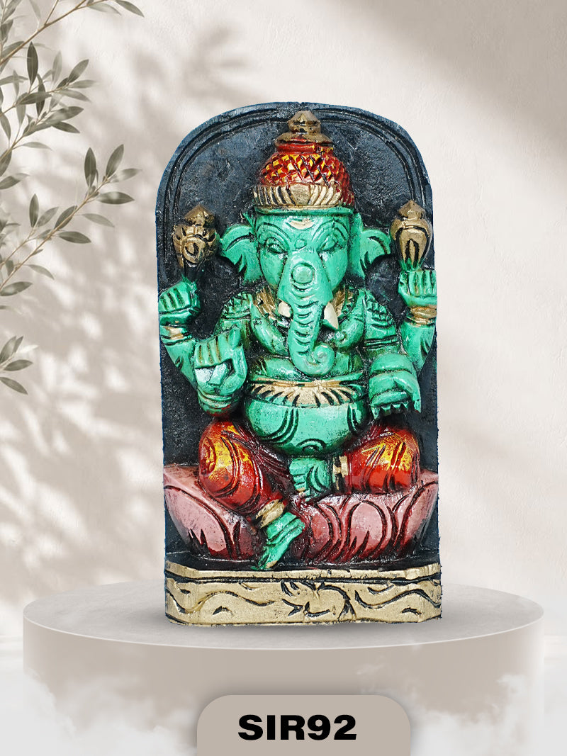 CLASSIC WOODEN LORD GANESHA IDOL ARTISAN HANDCRAFTED RELIGIOUS DECOR | H:9 INCH W:4.5 INCH