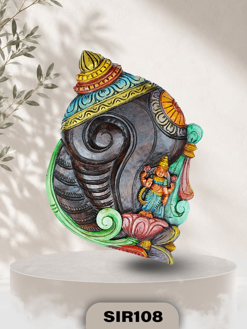 Handcrafted Lakshmi Shankhanidhi Wooden Wall Decor Sacred Shankh Wall Hanging for Home & Pooja Room | H:19 W:14
