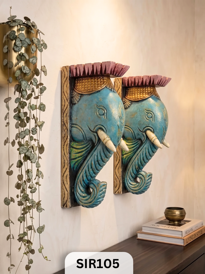 Royal Heritage Elephant Wall Art Set – Handcrafted Indian Elephant Decor Set | H : 11.5 IN W : 6 IN T : 1.8 IN