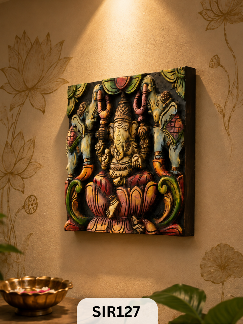 Padma Ganesha – Sacred Lotus Wooden Wall Art