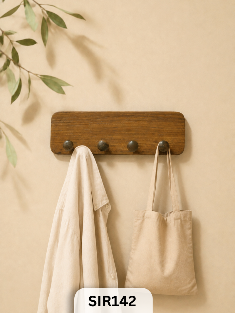 Teak Wooden Wall-Mounted Hook Hanging | H: 2.8In W: 8In