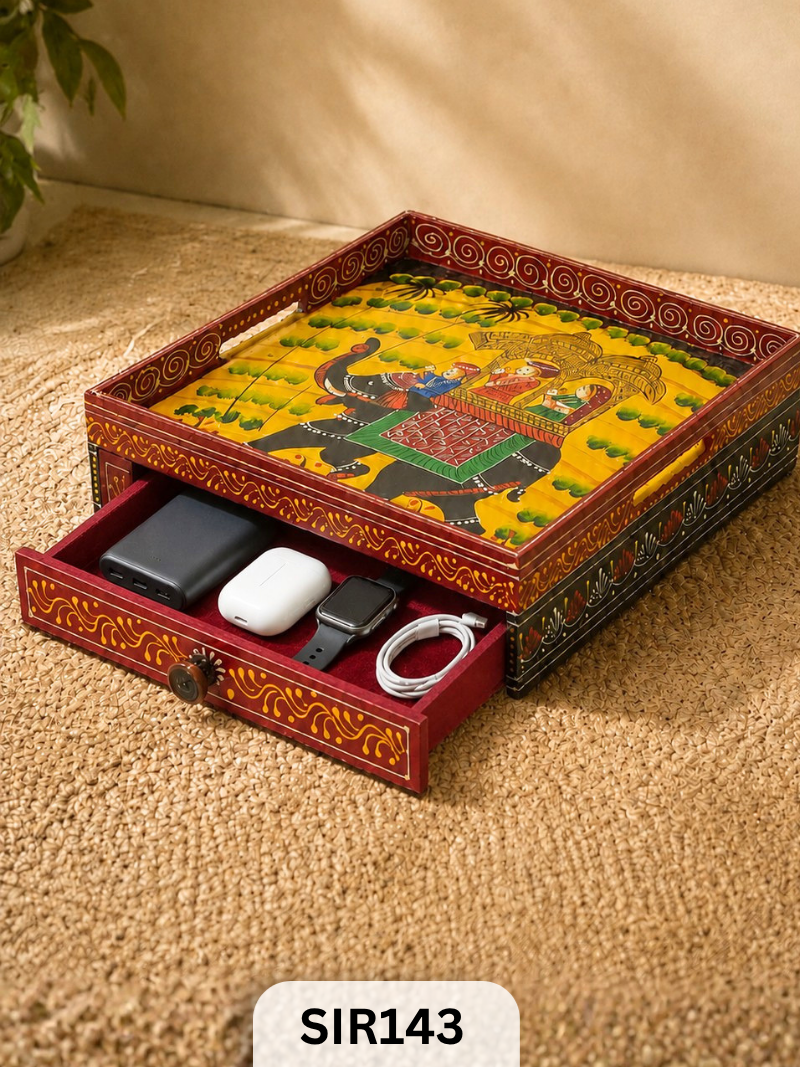 Jodhpur Wooden Drawer With Tray | H:3.5IN W:12IN L:12IN
