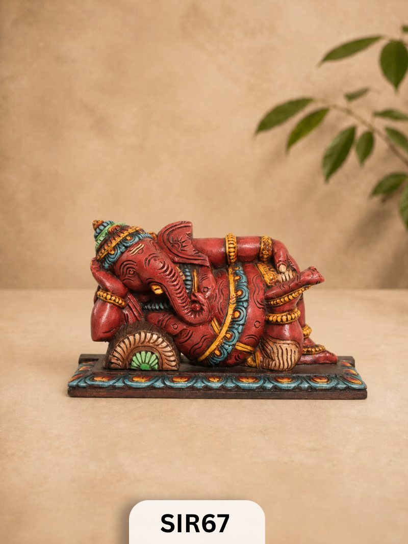WOODEN SLEEPING GANESH - Height 9" INCH, WIDTH 16"INCH