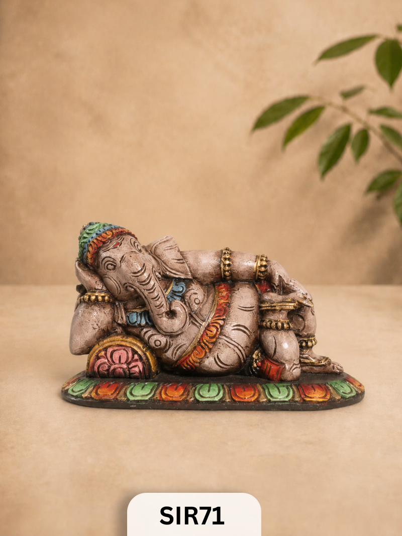 WOODEN SLEEPING GANESH - Height 9" INCH, WIDTH 16"INCH