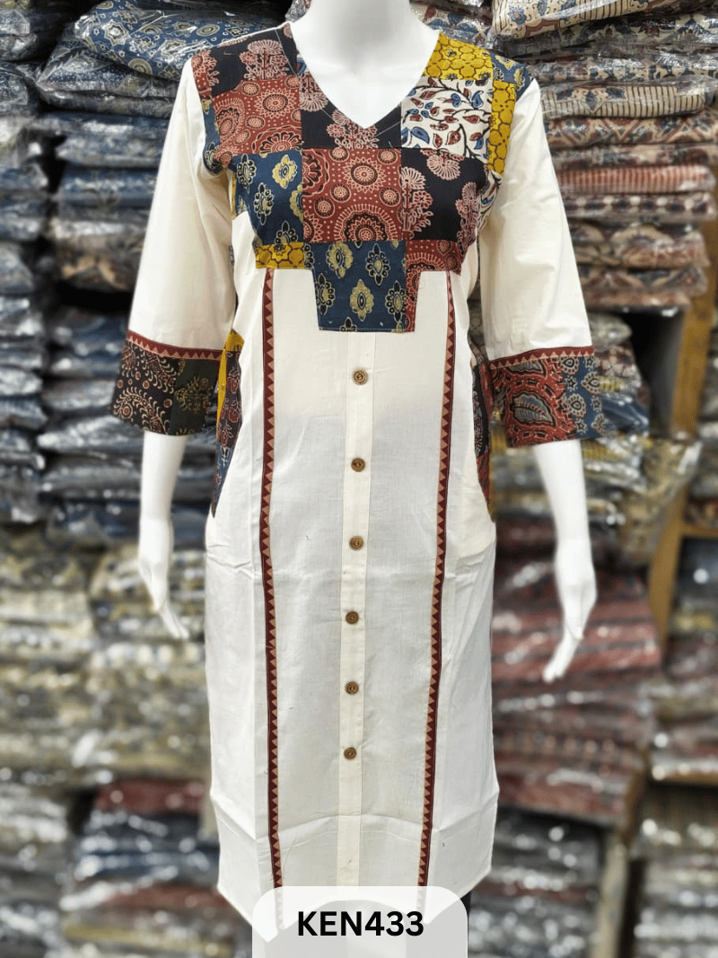 COTTON PLAIN WITH TUKDI PATCHWORK KURTI