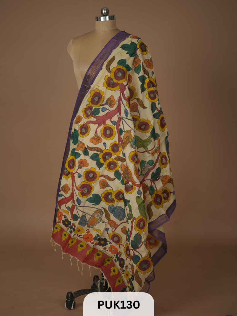 PURE PENKALAMKARI DUPPATTA - CHENNURI SILK
