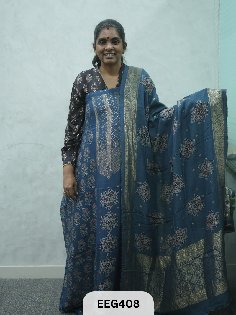 AJRAKH DOLA SILK 2 PCS-UNSTITCHED ( TOP 3.5MTR AND DUPPATA 2.25MTR ) - IMMEDIEATE DISPATCH