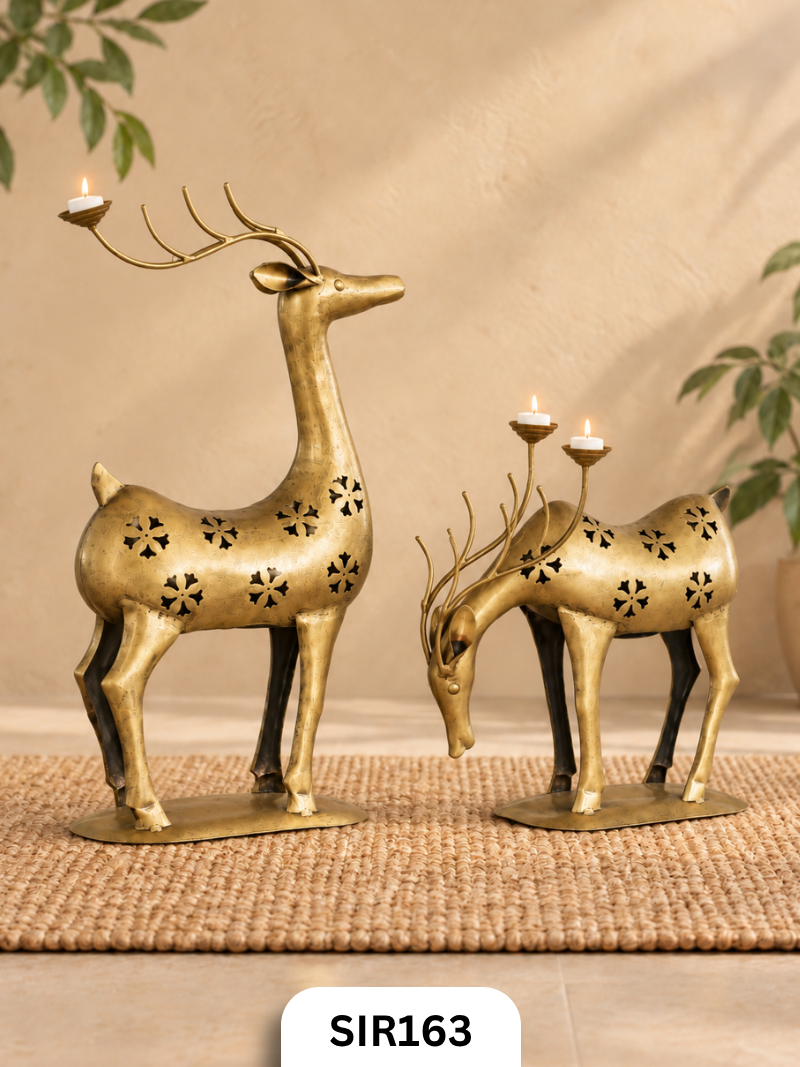 Forest Majesty Deer Candle Stand Set | Brass Coated