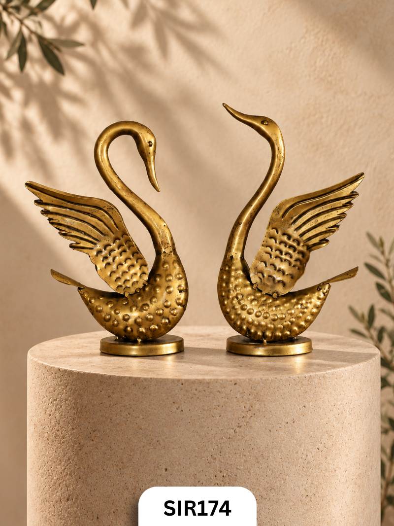 Flamingo Royale Decorative Bird Pair | Antique Brass Finish | Hight : 12 Inch
