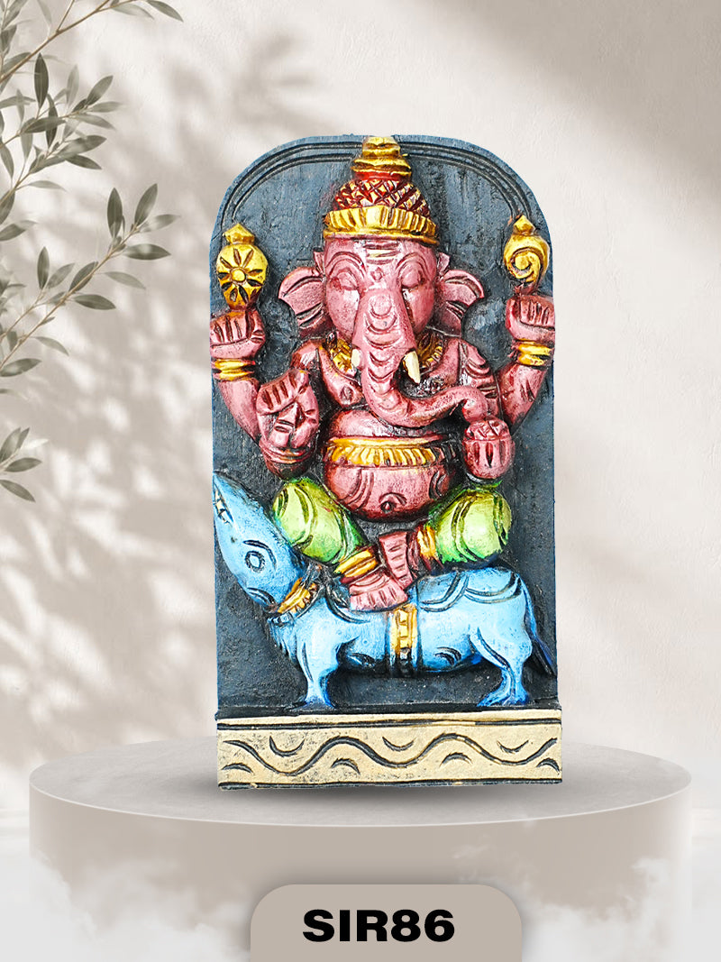 THE ARTISAN TREASURY - HANDCRAFTED WOODEN GANESHA WALL PANEL | H:9 INCH W:4.5 INCH