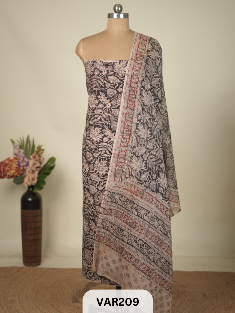 PURE HANDBLOCK KALAMKARI COTTON-2 PCS-TOP & DUPPATA