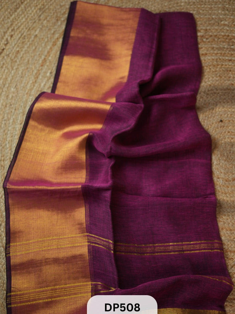 Linen Saree with zari border