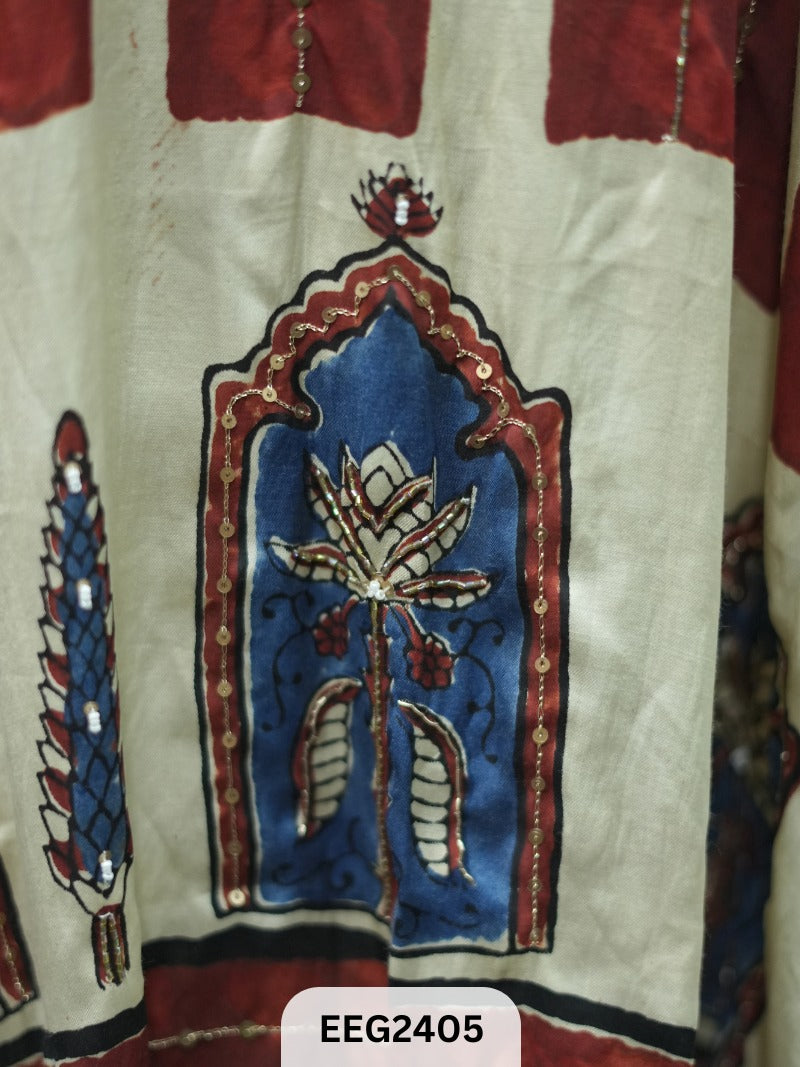 MODAL AJRAKH PRINT KHUFTAN WITH KHATLI WORK