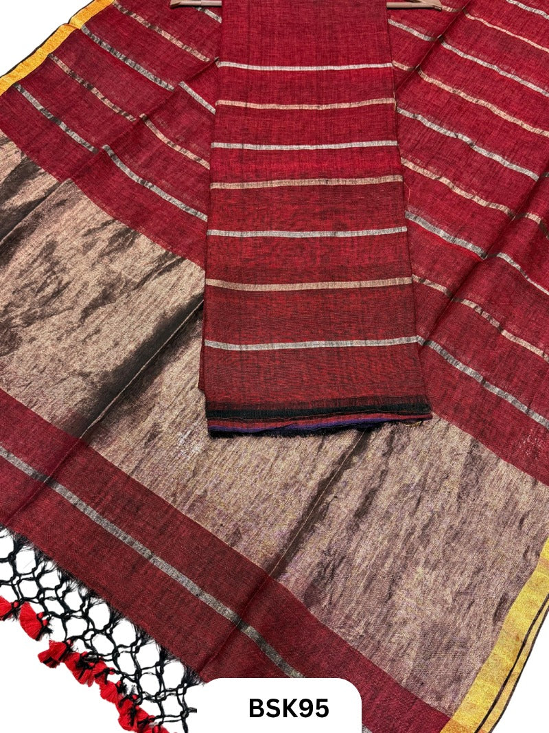 Pure Jayashree Premium Linen Salwar Suit 2pc Tissue Pallu and Stripe Weaving