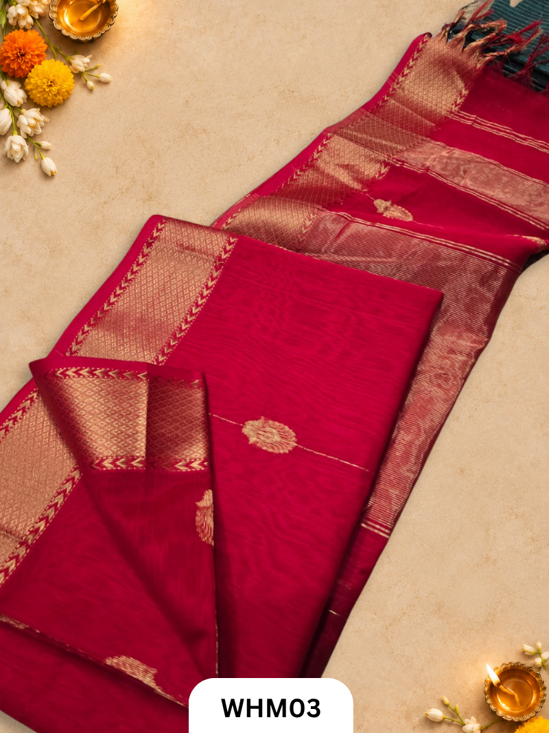 Maheshwari diya butta Red pure Handloom saree