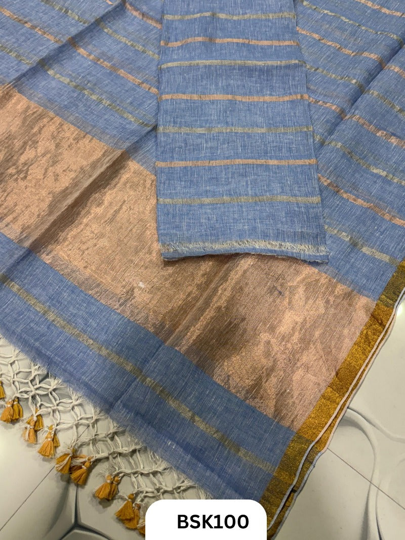 Pure Jayashree Premium Linen Salwar Suit 2pc  Tissue Pallu and Stripe Weaving