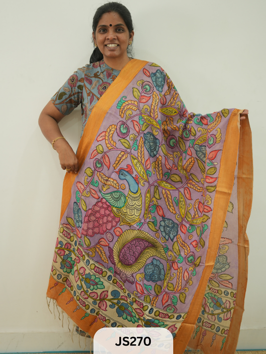 PEN KALAMKARI CHENNURI SILK DUPATTA
