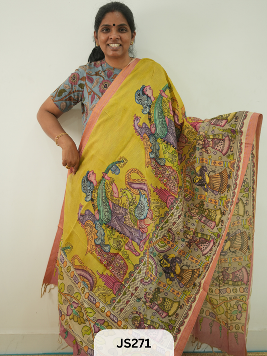 PEN KALAMKARI CHENNURI SILK DUPATTA