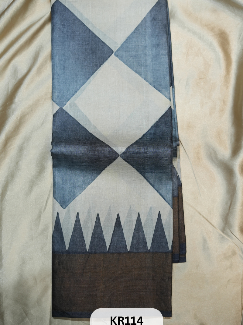PURE TUSSAR SILK WITH HANDBLOCK AND DIGITAL
