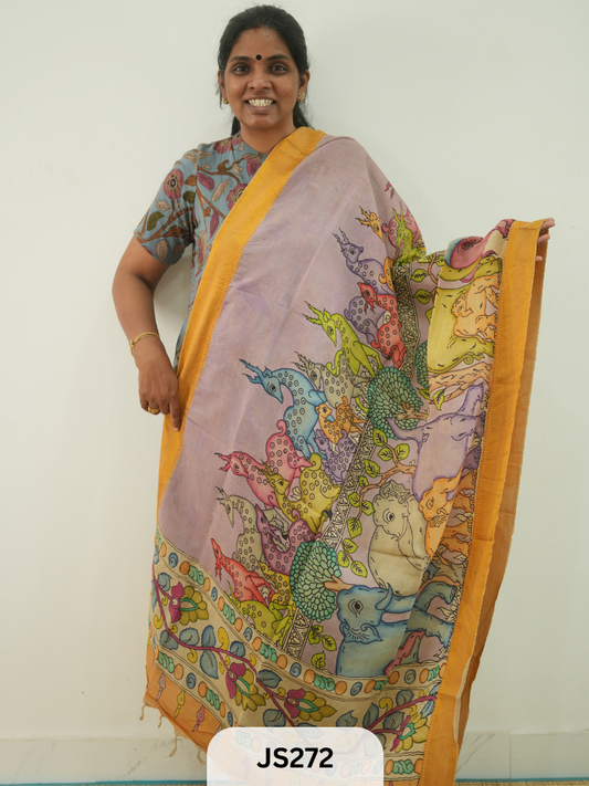 PEN KALAMKARI CHENNURI SILK DUPATTA