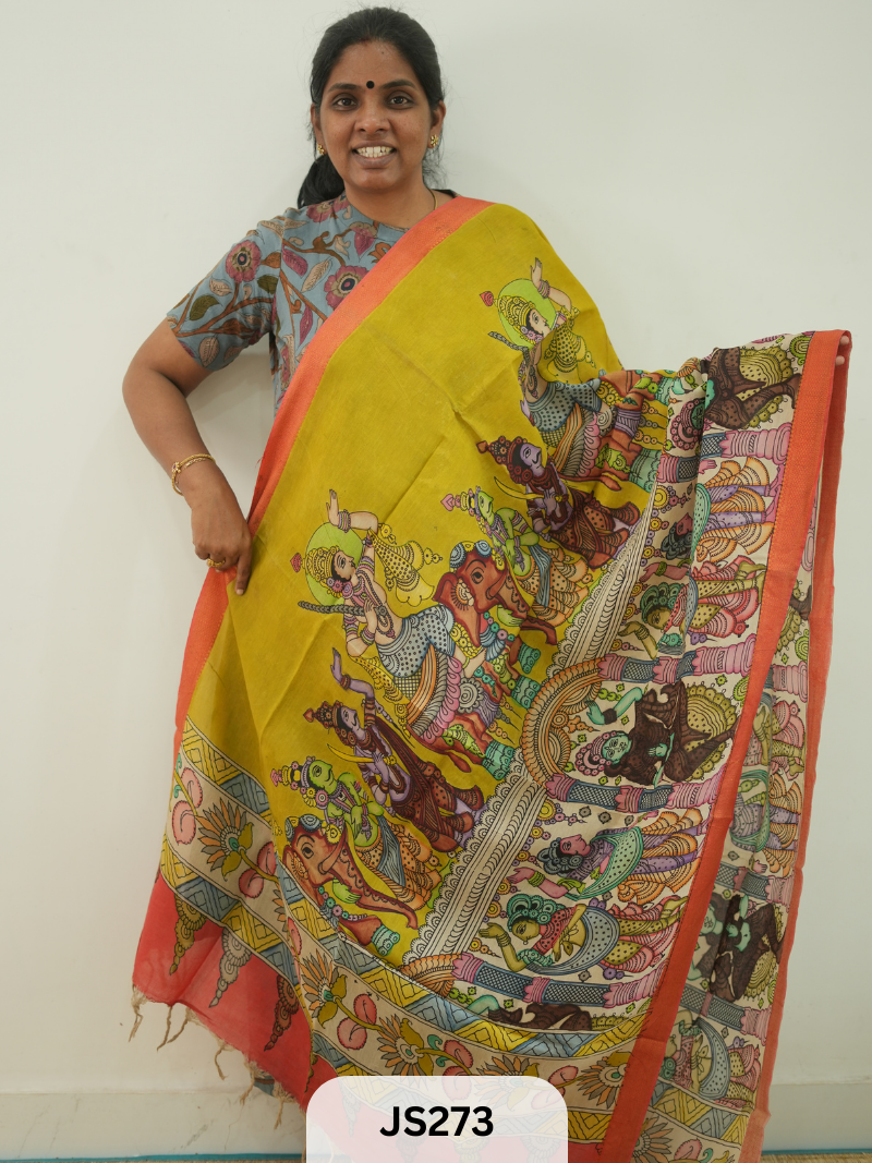 PEN KALAMKARI CHENNURI SILK DUPATTA