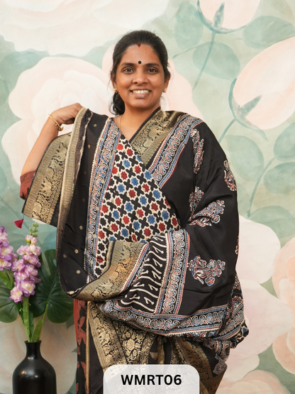 DOLA SILK WITH AJRAKH HANDBLOCK PRINT SAREE