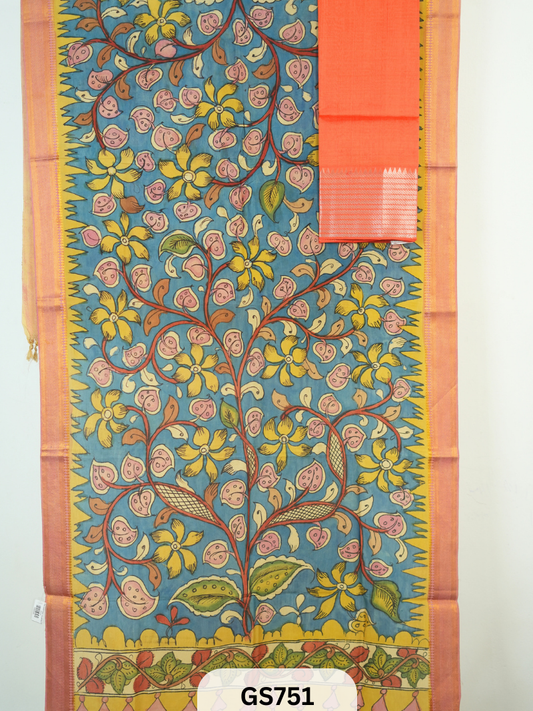 Mangalgiri Top with Pen Kalamkari Dupatta (Top and Dupatta only)