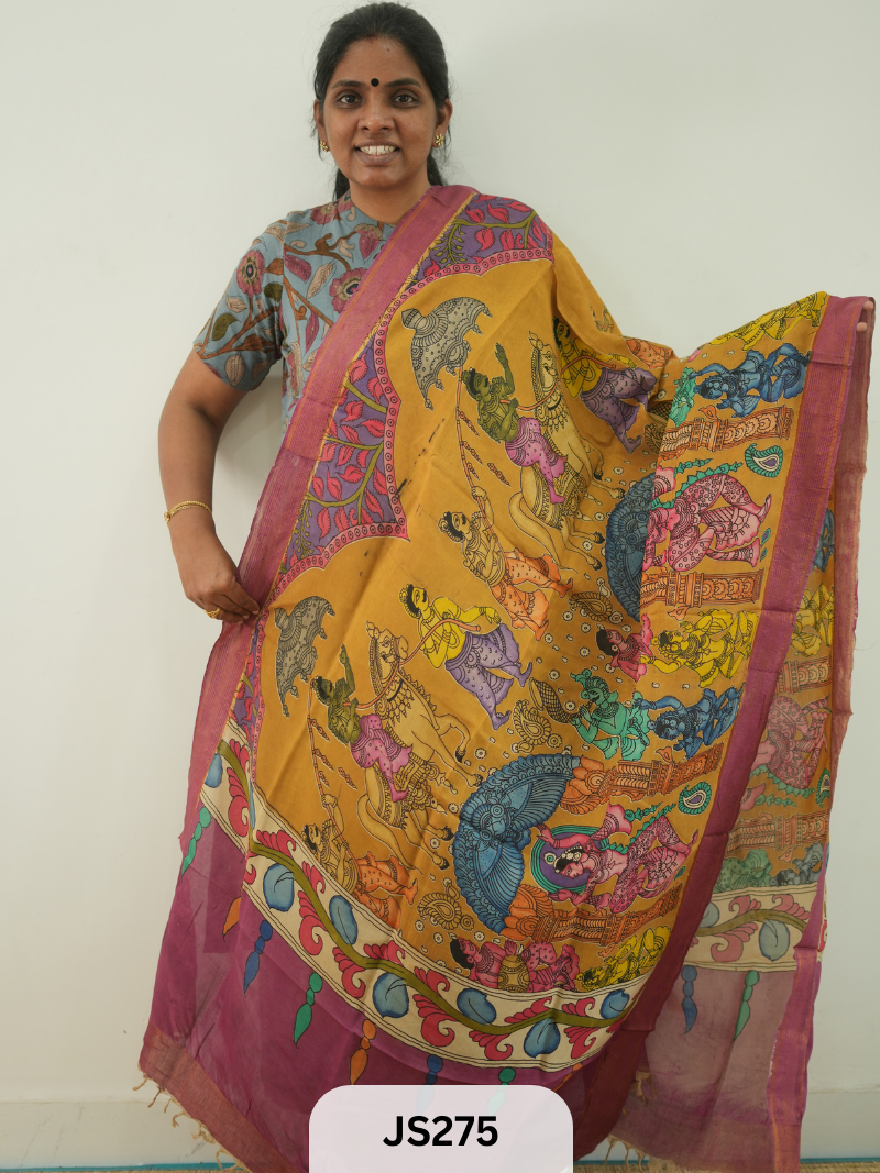 PEN KALAMKARI CHENNURI SILK DUPATTA