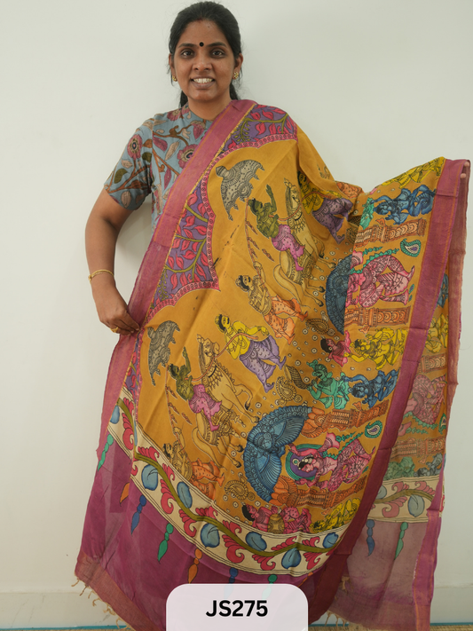 PEN KALAMKARI CHENNURI SILK DUPATTA