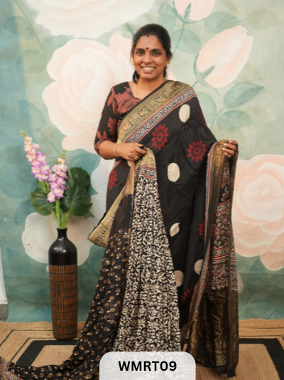 DOLA SILK WITH AJRAKH HANDBLOCK PRINT SAREE