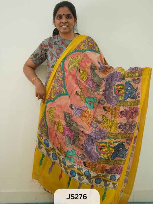 PEN KALAMKARI CHENNURI SILK DUPATTA
