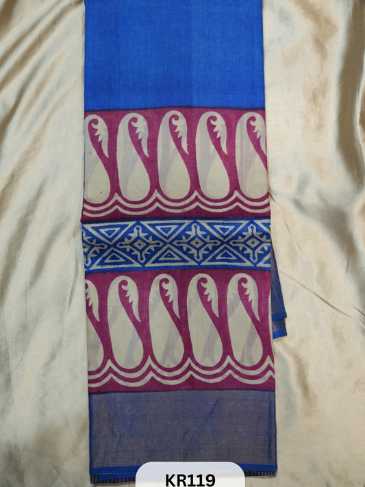 PURE TUSSAR SILK WITH HANDBLOCK AND DIGITAL