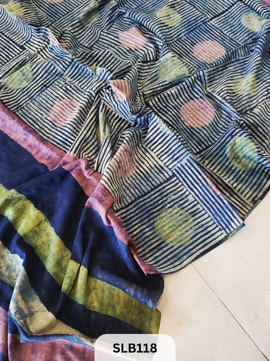 NASHPAL AJRAKH PRINT HAND BLOCK MULMUL COTTON SAREE