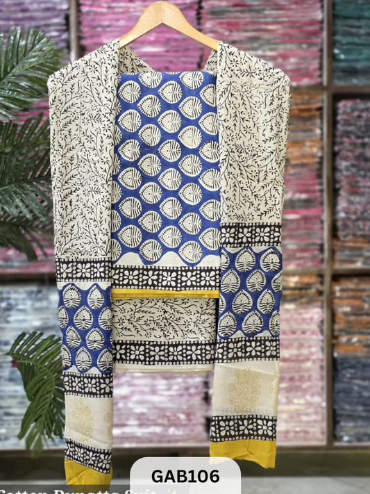 BEAUTIFUL HANDBLOCK COTTON SUITS WITH MULMUL COTTON DUPATTA