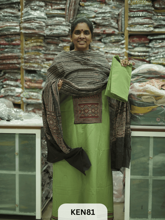COTTON AJRAKH NATURAL HANDBLOCK SALWAR SUIT - 3PCS