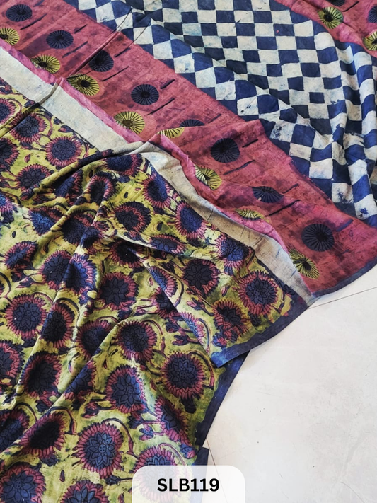 NASHPAL AJRAKH PRINT HAND BLOCK MULMUL COTTON SAREE