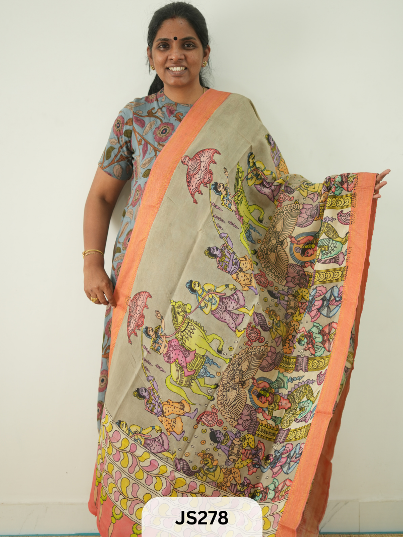 PEN KALAMKARI CHENNURI SILK DUPATTA