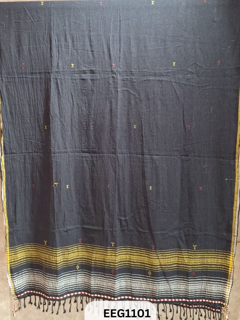 HANDWEAVED KALA COTTON DUPATTA WITH TASSEL-2.5 MTR