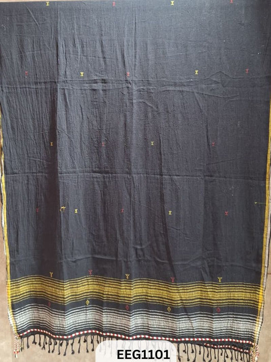 HANDWEAVED KALA COTTON DUPATTA WITH TASSEL-2.5 MTR