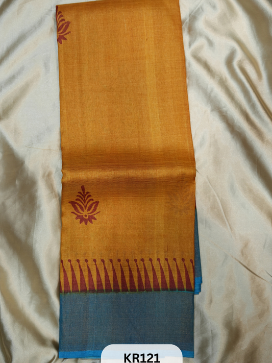 PURE TUSSAR SILK WITH HANDBLOCK AND DIGITAL