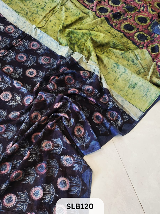 NASHPAL AJRAKH PRINT HAND BLOCK MULMUL COTTON SAREE