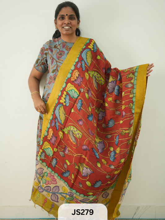 PEN KALAMKARI CHENNURI SILK DUPATTA