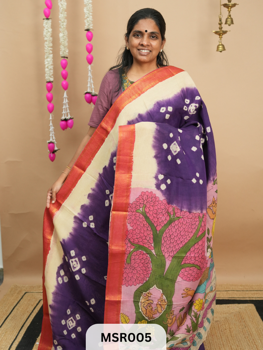 BANGLORE SILK MANGALAGIRI BORDER KALAMKARI TIE AND DIE