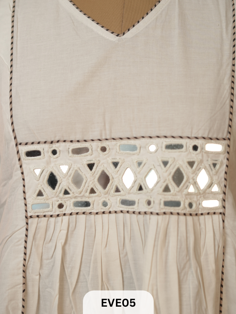 PLAIN COTTON KURTI WITH MIRROR WORK AND AJRAKH PRINT