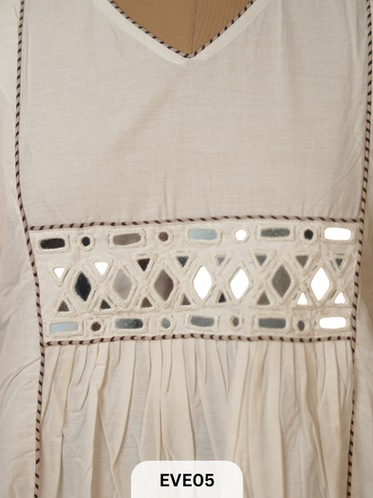 PLAIN COTTON KURTI WITH MIRROR WORK AND AJRAKH PRINT