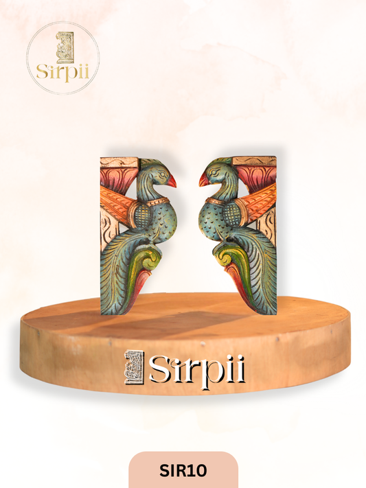 Wooden Peacock Wall Bracket Pair - Height 12" INCH, WIDTH 6"INCH