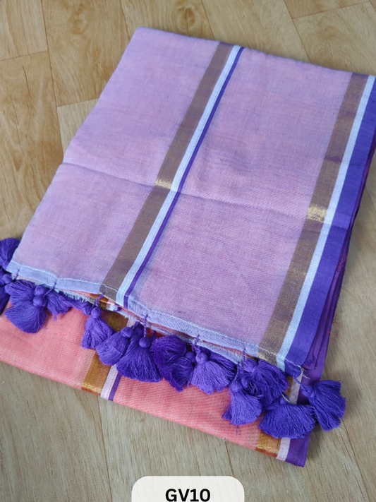 SOFT BENGAL MALMAL SAREE | HANDMADE TASSELS