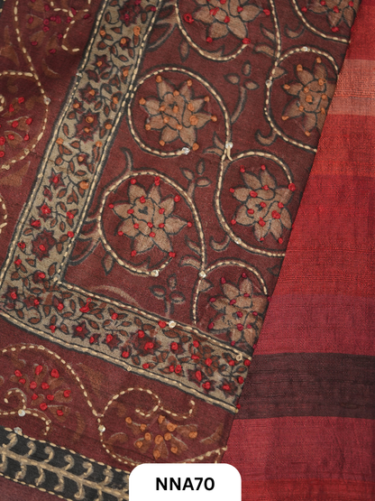 Handloom Pure Tussar Silk - Bullion With Kantha Stitch Saree