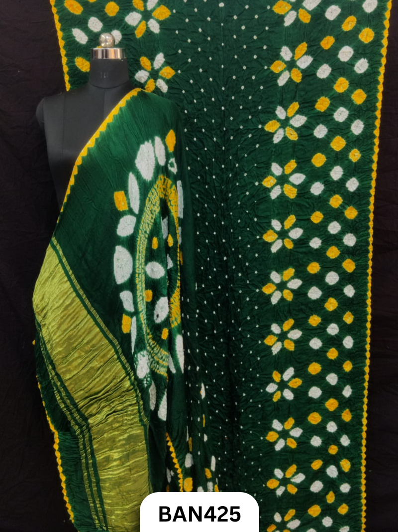 Semi Gaji Silk Tissue Pallu Shibori Pallu Shibori Border Bandhej Saree