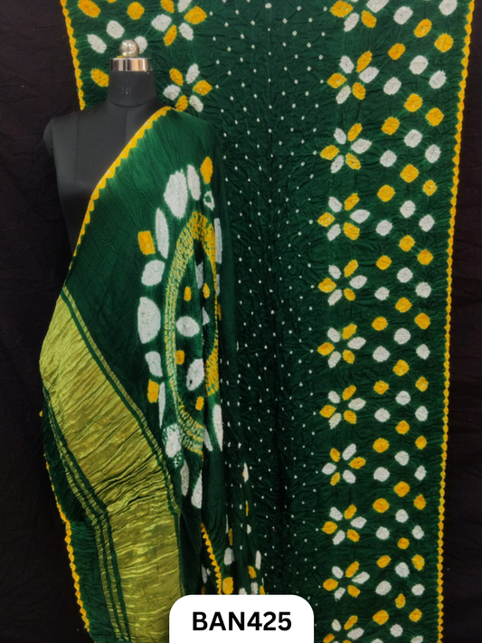 Semi Gaji Silk Tissue Pallu Shibori Pallu Shibori Border Bandhej Saree